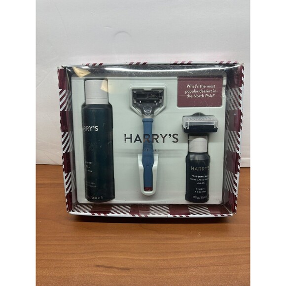 New-Harry's Red Handle Razor, Shave Gel Post-Shave Balm Cover Gift Set For Men - Picture 1 of 5